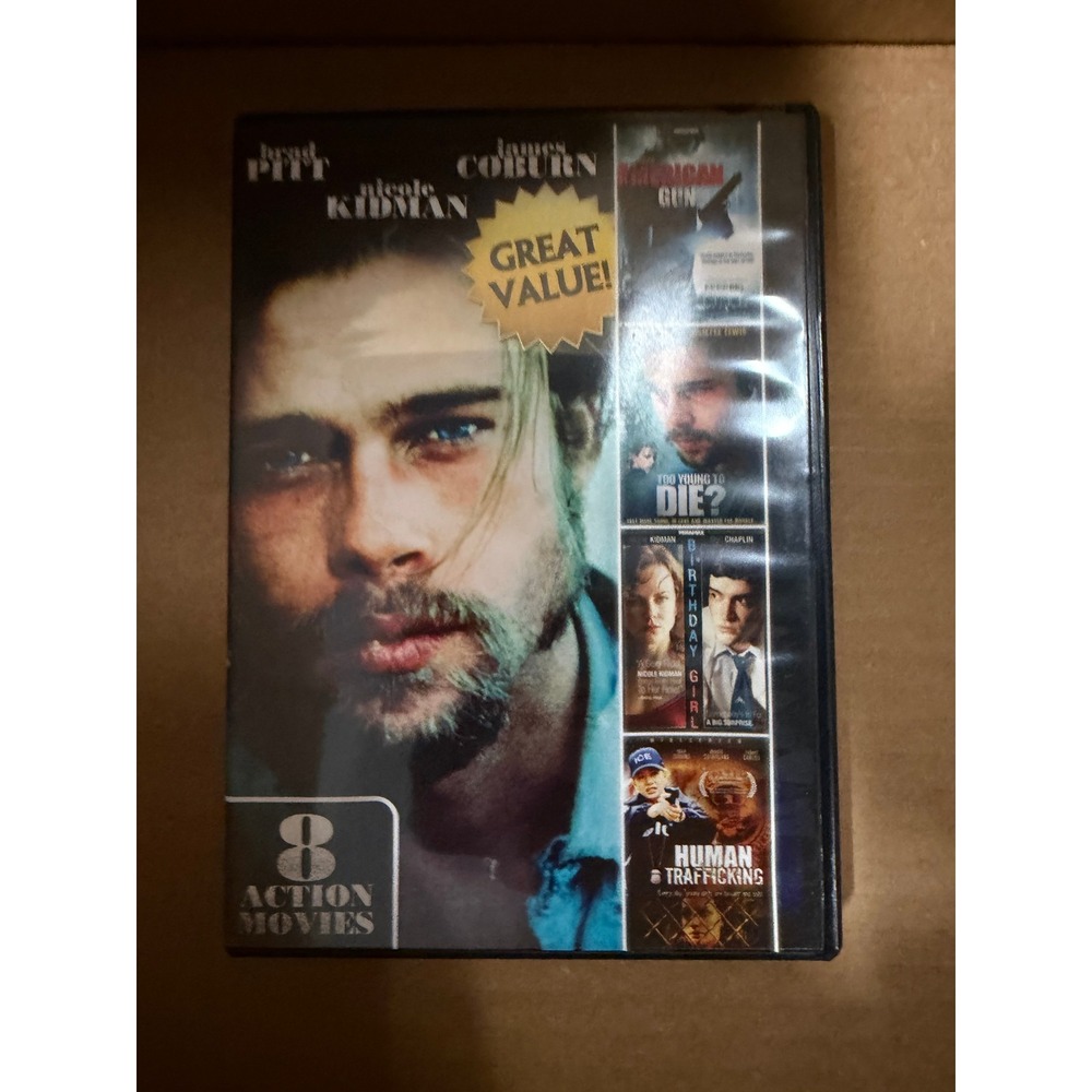 8 Action Movies DVD Brad Pitt Nicole Kidman American Gun Too Young to Die Set